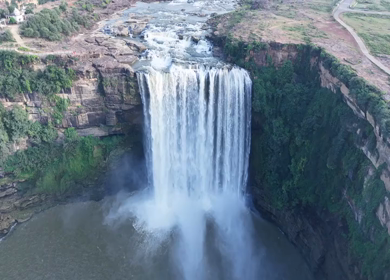 Aerial Slow Motion View of Chachai Waterfall in Rewa Madhya Pradesh India