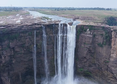 Aerial Slow Motion View of Chachai Waterfall in Rewa Madhya Pradesh India