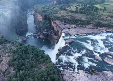 Aerial Slow Motion View of Chachai Waterfall in Rewa Madhya Pradesh India