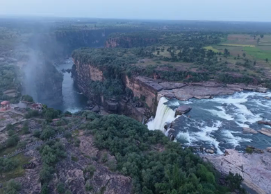 Aerial Slow Motion View of Chachai Waterfall in Rewa Madhya Pradesh India