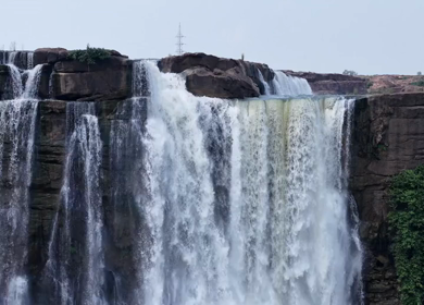 Aerial Slow Motion View of Chachai Waterfall in Rewa Madhya Pradesh India