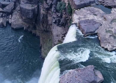 Aerial Slow Motion View of Chachai Waterfall in Rewa Madhya Pradesh India