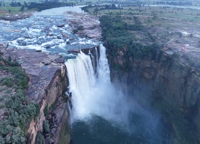 Aerial Slow Motion View of Chachai Waterfall in Rewa Madhya Pradesh India