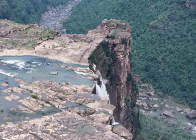Aerial Slow Motion View of Chachai Waterfall in Rewa Madhya Pradesh India