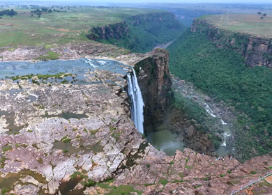 Aerial Slow Motion View of Chachai Waterfall in Rewa Madhya Pradesh India