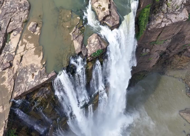 Aerial Slow Motion View of Chachai Waterfall in Rewa Madhya Pradesh India