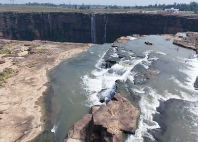 Aerial Slow Motion View of Chachai Waterfall in Rewa Madhya Pradesh India