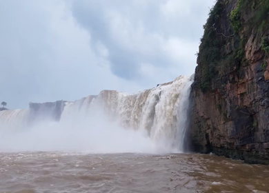 Aerial Slow Motion View of Chitrakote Waterfalls Chhattisgarh India