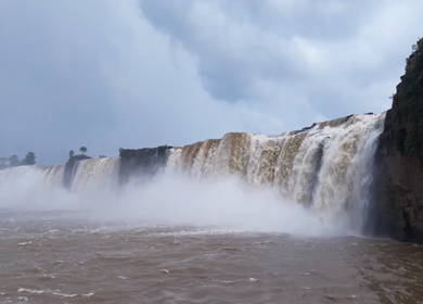 Aerial Slow Motion View of Chitrakote Waterfalls Chhattisgarh India