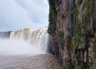 Aerial Slow Motion View of Chitrakote Waterfalls Chhattisgarh India