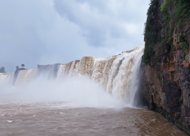 Aerial Slow Motion View of Chitrakote Waterfalls Chhattisgarh India