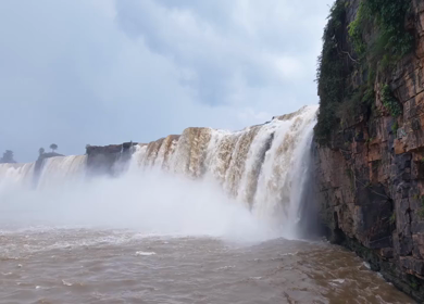 Aerial Slow Motion View of Chitrakote Waterfalls Chhattisgarh India