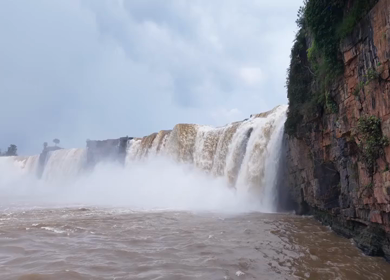 Aerial Slow Motion View of Chitrakote Waterfalls Chhattisgarh India