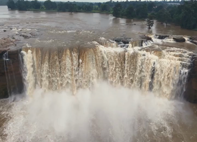 Aerial Slow Motion View of Chitrakote Waterfalls Chhattisgarh India