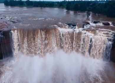 Aerial Slow Motion View of Chitrakote Waterfalls Chhattisgarh India