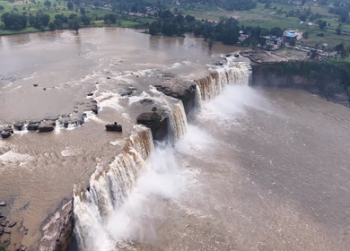 Aerial Slow Motion View of Chitrakote Waterfalls Chhattisgarh India
