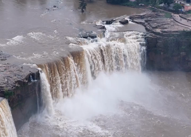 Aerial Slow Motion View of Chitrakote Waterfalls Chhattisgarh India