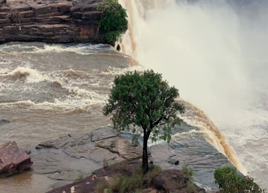 Aerial Slow Motion View of Chitrakote Waterfalls Chhattisgarh India