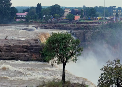 Aerial Slow Motion View of Chitrakote Waterfalls Chhattisgarh India