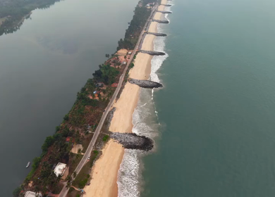 Aerial Slow Motion View of Malpe Beach Coastline in Udupi Karnataka India