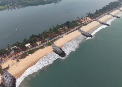 Aerial Slow Motion View of Malpe Beach Coastline in Udupi Karnataka India