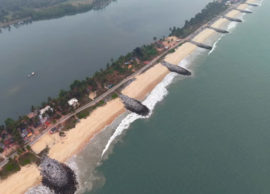 Aerial Slow Motion View of Malpe Beach Coastline in Udupi Karnataka India