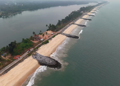 Aerial Slow Motion View of Malpe Beach Coastline in Udupi Karnataka India