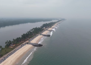 Aerial Slow Motion View of Malpe Beach Coastline in Udupi Karnataka India