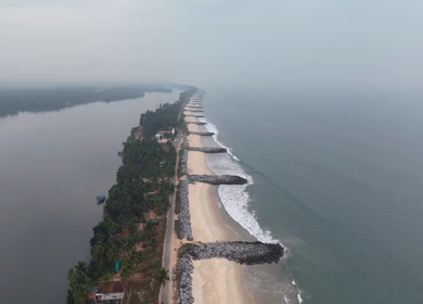 Aerial Slow Motion View of Malpe Beach Coastline in Udupi Karnataka India