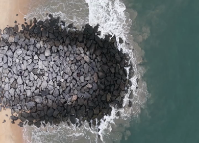 Aerial Slow Motion View of Malpe Beach Coastline in Udupi Karnataka India