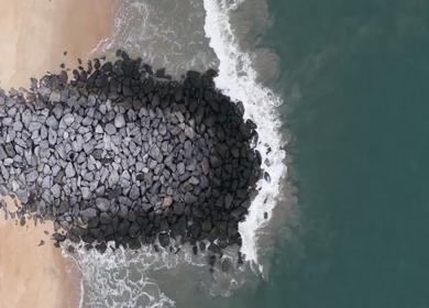 Aerial Slow Motion View of Malpe Beach Coastline in Udupi Karnataka India