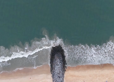 Aerial Slow Motion View of Malpe Beach Coastline in Udupi Karnataka India