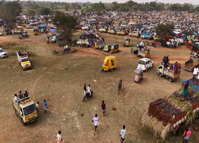 17th January 2026 : Aerial Slow Motion View of Participants Catching Bull at Siravayal Manjuvirattu Festival Tamil Nadu