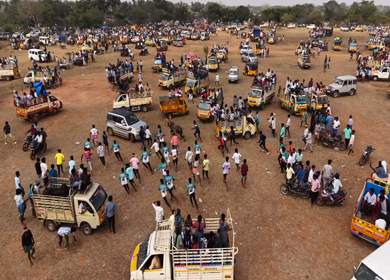 17th January 2026 : Aerial Slow Motion View of Participants Catching Bull at Siravayal Manjuvirattu Festival Tamil Nadu