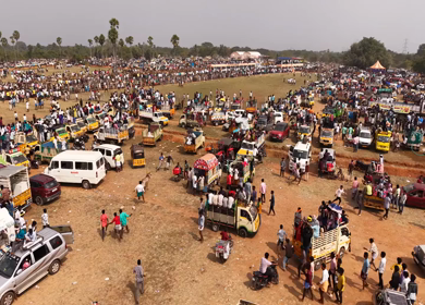 17th January 2026 : Aerial Slow Motion View of Participants Catching Bull at Siravayal Manjuvirattu Festival Tamil Nadu