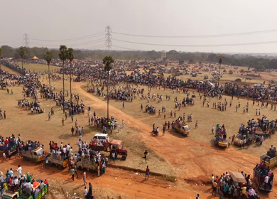 17th January 2026 : Aerial Slow Motion View of Participants Catching Bull at Siravayal Manjuvirattu Festival Tamil Nadu