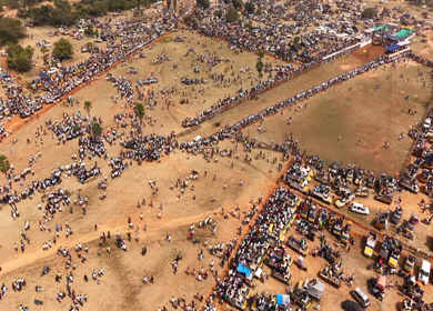 17th January 2026 : Aerial Slow Motion View of Participants Catching Bull at Siravayal Manjuvirattu Festival Tamil Nadu