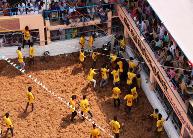 17th January 2026 : Aerial Slow motion View of Bull Release and Participants at Siravayal Manjuvirattu Festival Tamil Nadu