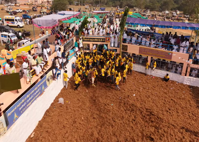 17th January 2026 : Aerial Slow motion View of Bull Release and Participants at Siravayal Manjuvirattu Festival Tamil Nadu