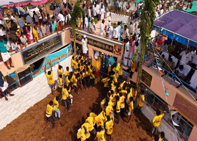 17th January 2026 : Aerial Slow motion View of Bull Release and Participants at Siravayal Manjuvirattu Festival Tamil Nadu