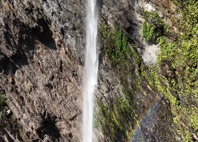 Aerial Slow motion View of Kudlu Teertha Waterfall in Western Ghats Karnataka India