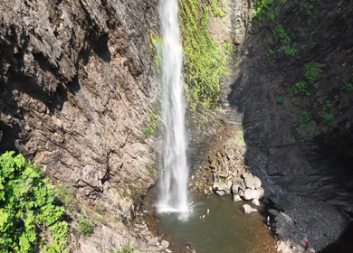Aerial Slow motion View of Kudlu Teertha Waterfall in Western Ghats Karnataka India