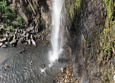 Aerial Slow motion View of Kudlu Teertha Waterfall in Western Ghats Karnataka India