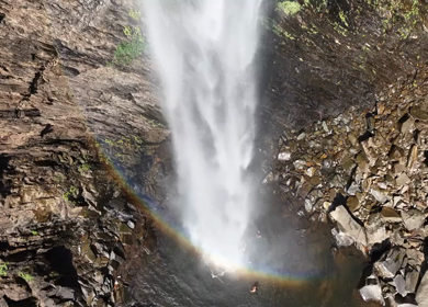 Aerial Slow motion View of Kudlu Teertha Waterfall in Western Ghats Karnataka India