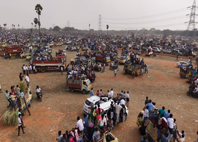 17th January 2026 : Aerial Slow motion View of Massive Crowd at Siravayal Manjuvirattu Festival Tamil Nadu India