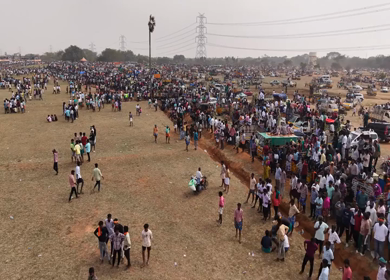 17th January 2026 : Aerial Slow motion View of Massive Crowd at Siravayal Manjuvirattu Festival Tamil Nadu India