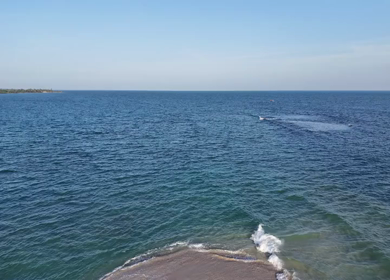 Aerial Slow motion View of Sandbar Island and Turquoise Sea at Erwadi Tamil Nadu India