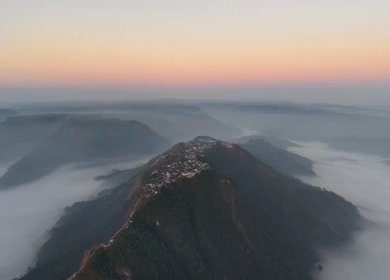 Aerial Sunrise View Over Nongjrong Viewpoint in Meghalaya India