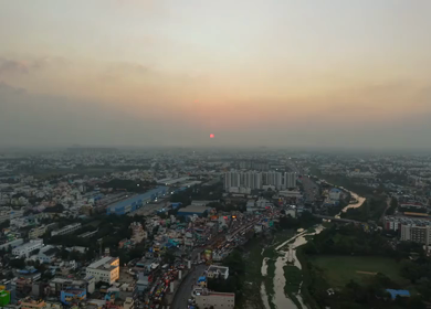 Aerial Sunset View of Chennai Cityscape and Urban Landscape Tamil Nadu India