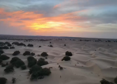 Aerial Sunset View of Sand Dunes in Jaisalmer Thar Desert Rajasthan India
